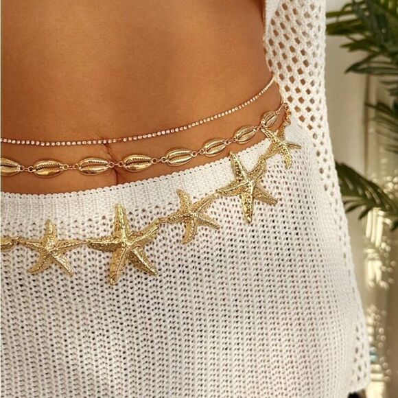 Gold Starfish and Shell Waist Chain N968